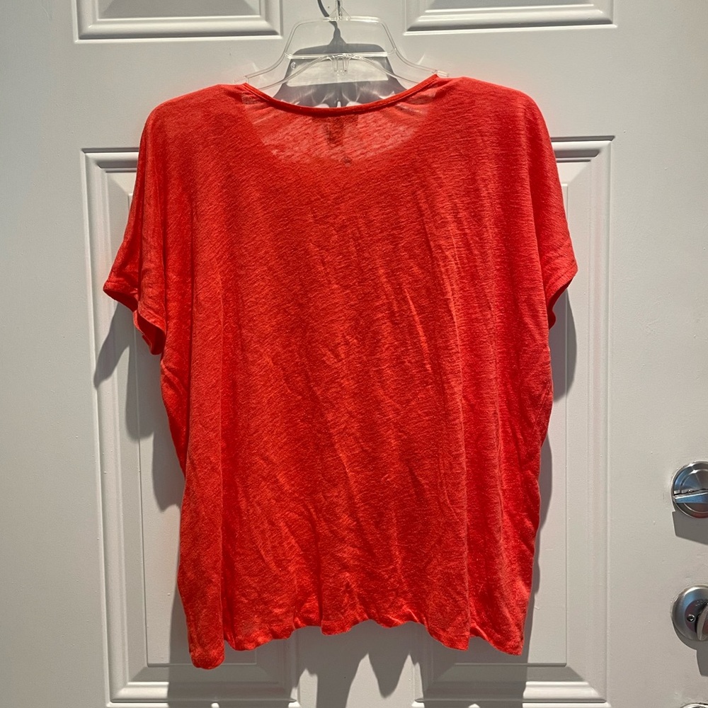 J. Crew Linen Coral Tassels Embroidered Boho Short Sleeve Top Size Oversized XS - Picture 9 of 10